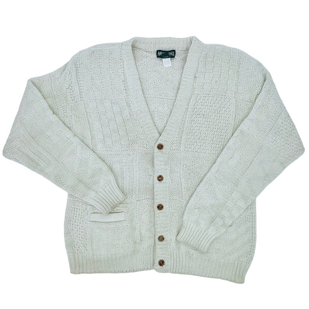 Vintage Y2K American Eagle Knit V-Neck Button Down Grunge 90s Grandpa Cardigan L